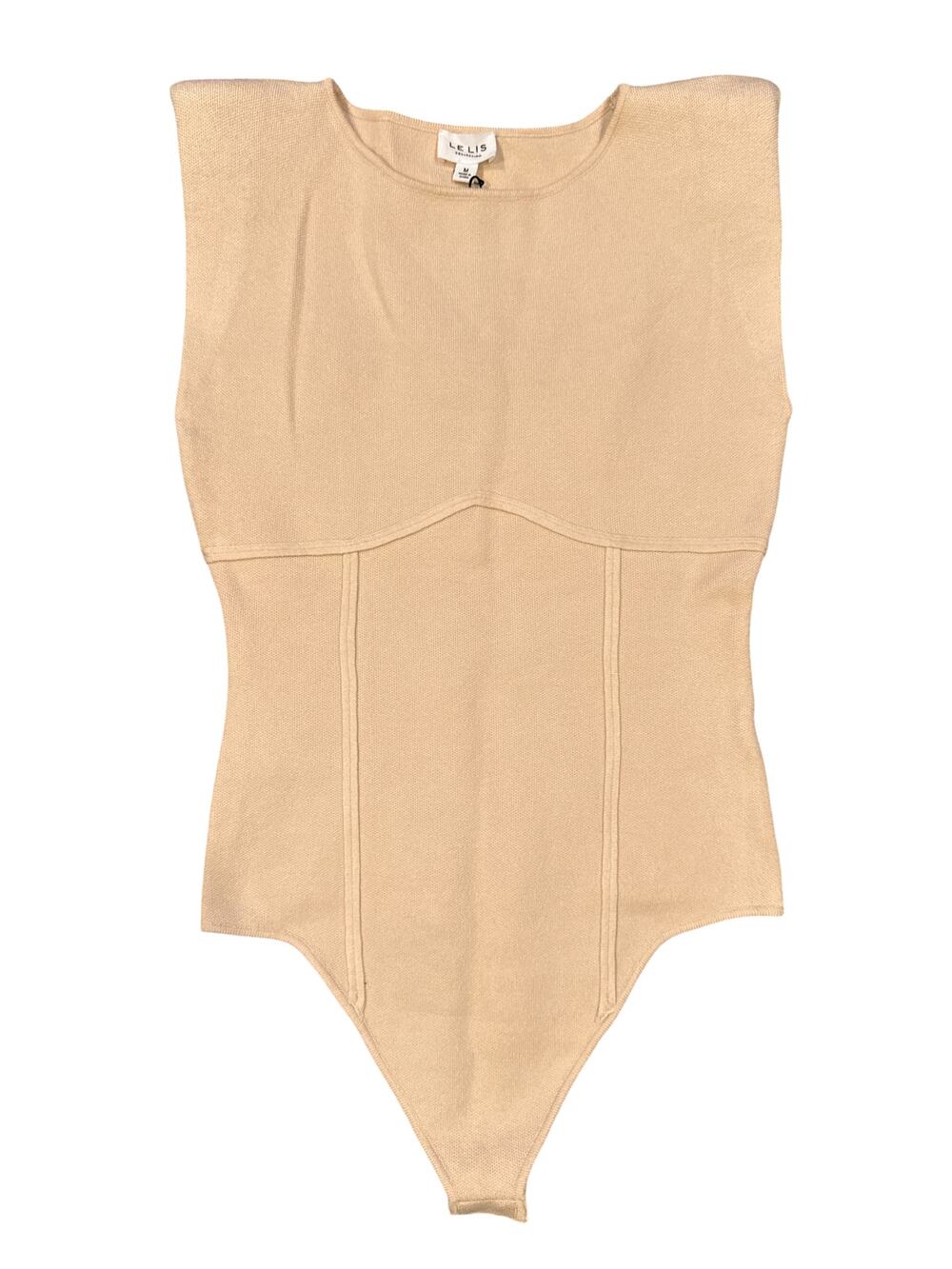 Le Lis Collection Bodysuit M Beige Corset Style Knit Sleeveless NWT Viscose Bld